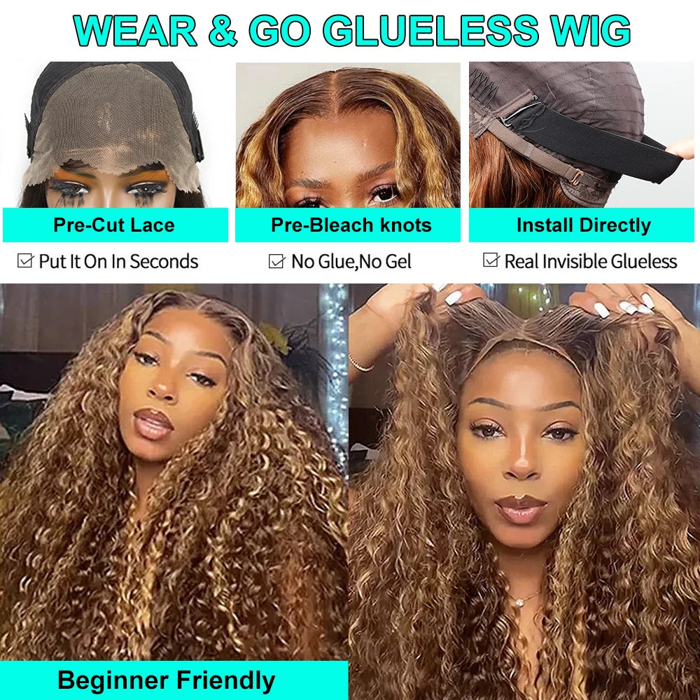 30Inch Highlight Ombre Deep Wave Glueless Wig Human Hair Ready To Wear Brazilian Colored 13x4 Curly Lace Frontal Wigs For Women