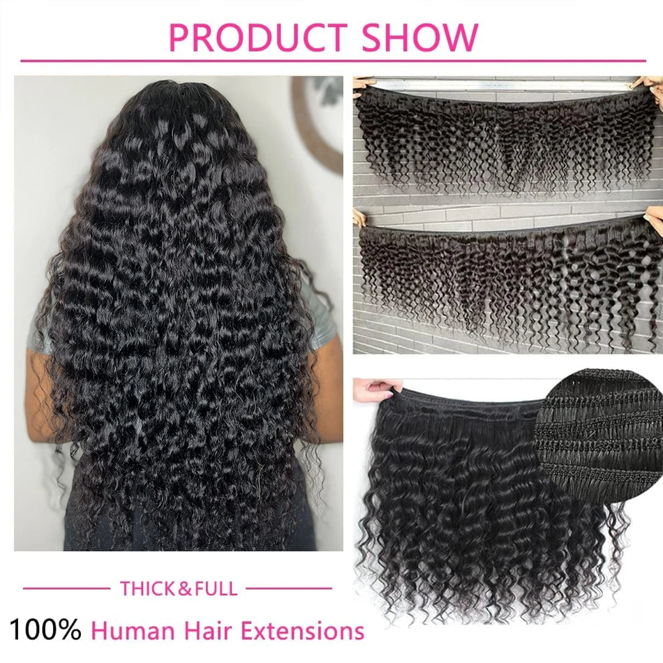 Curly Deep Wave Hair Extensions 30-38 Inch 100% Human