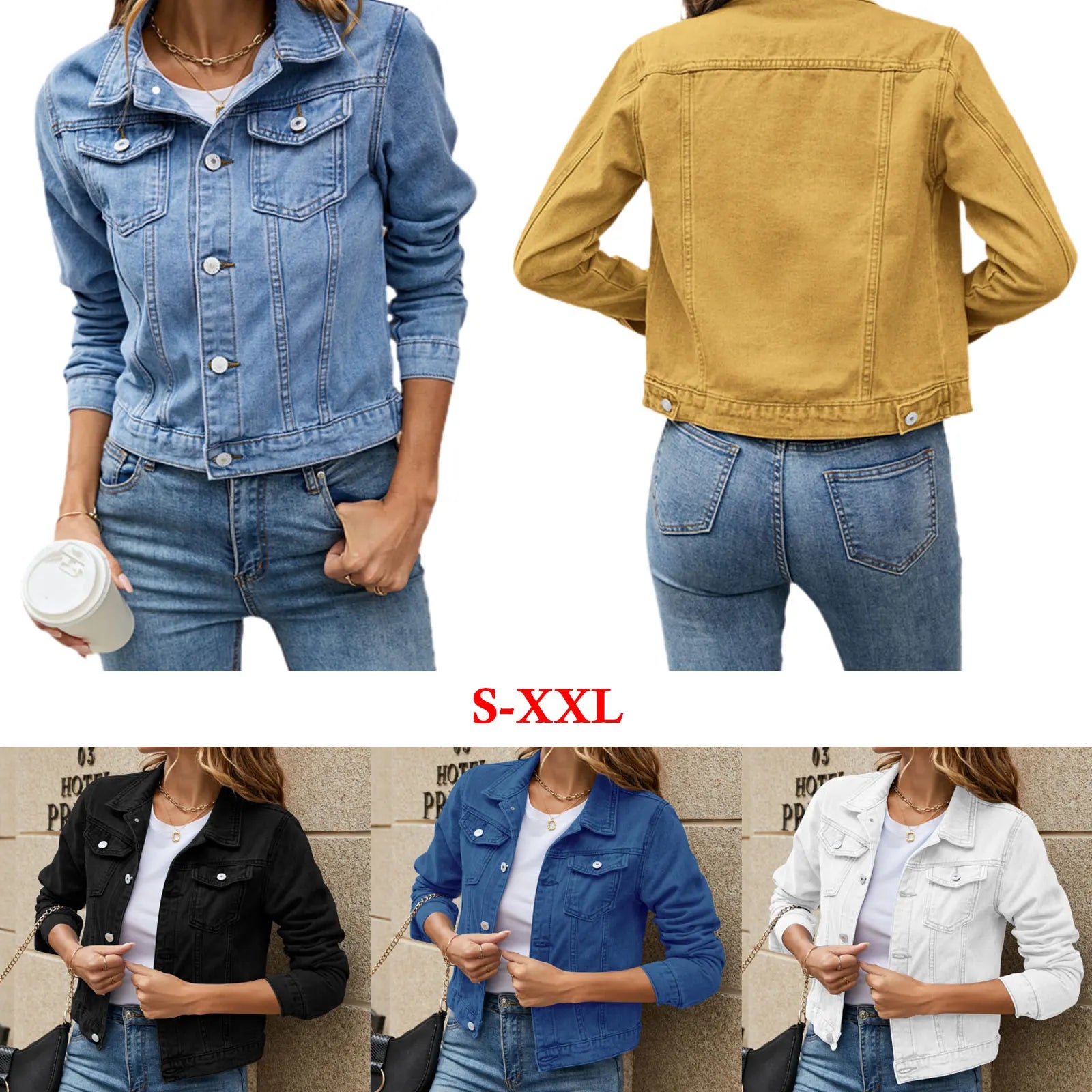 Women's Denim Jackets Fashion Female Casual Long Sleeve Lapel Solid