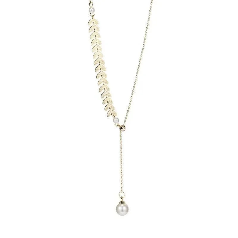 Simple Wheat Ear Pearl Bracelet Necklace Earrings Jewelry Set for Women Temperament Lucky Gold Color Bracelet Charm Jewelry