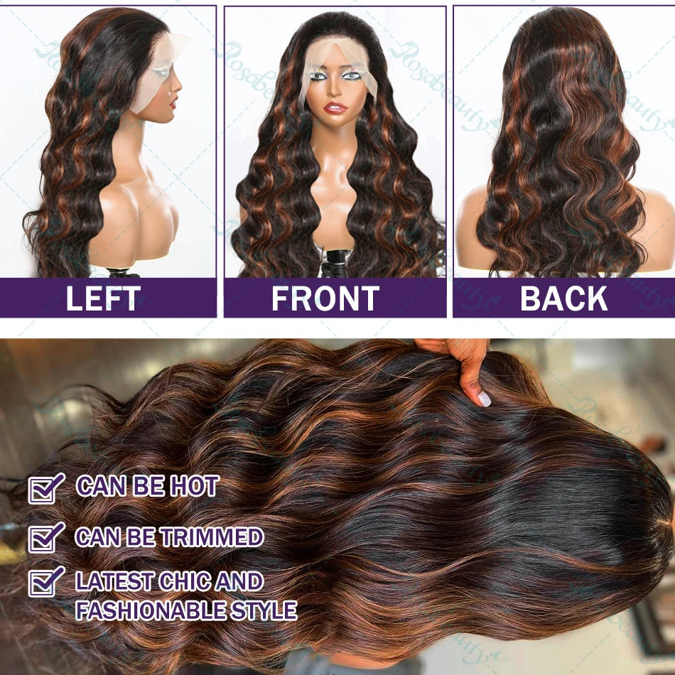 1B/30 Body Wave Highlight Wig Human Hair 13x6 Hd Lace Front Wig 28 32inch Black Brown 180 Density Curly 13x4 Lace Frontal Wigs