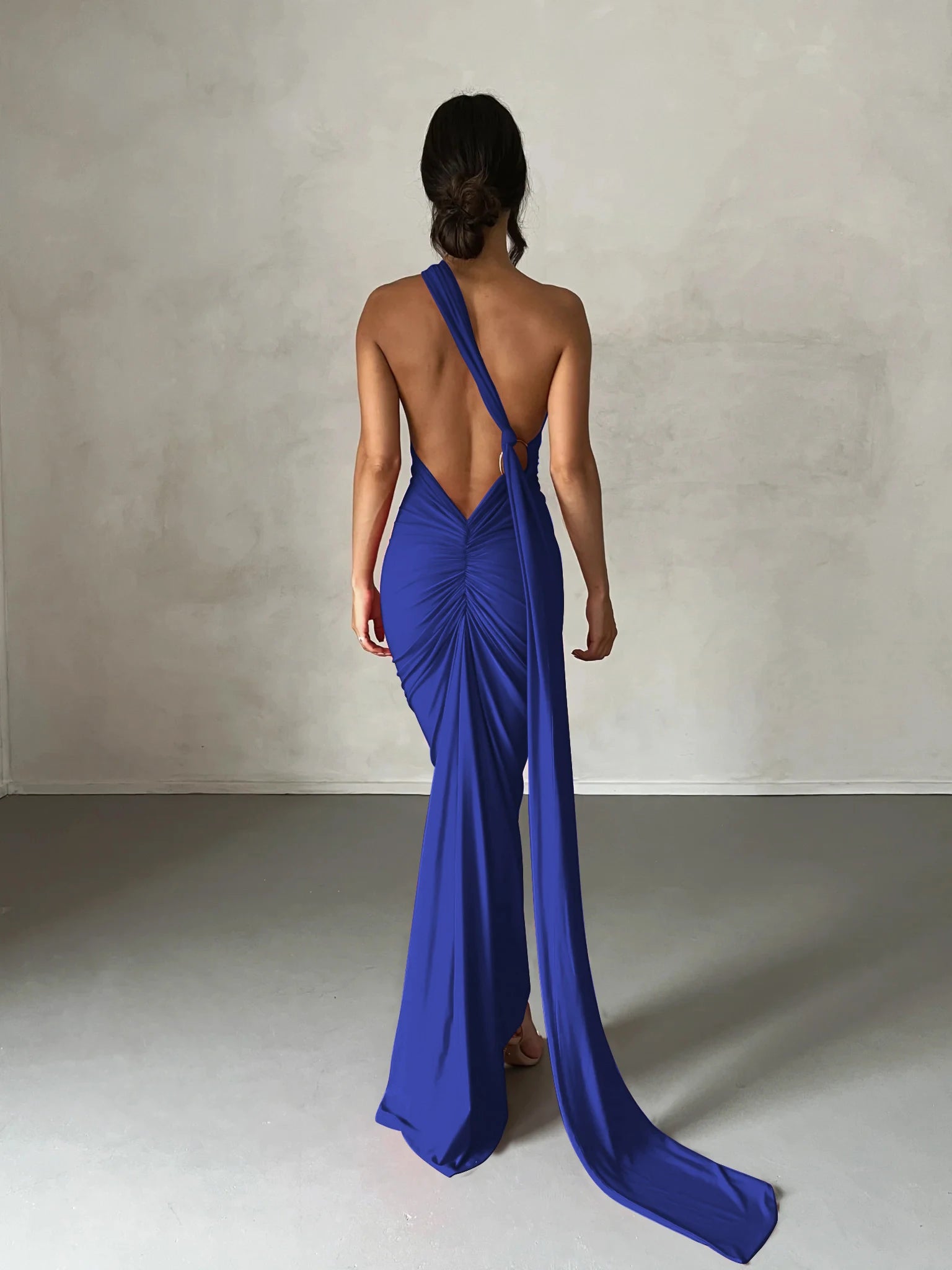 Dulzura Neon Y2K Clothes One Shoulder Sleeveless Backless Ruched Bodycon Maxi Dresses For Women Club Birthday Party Evening Prom