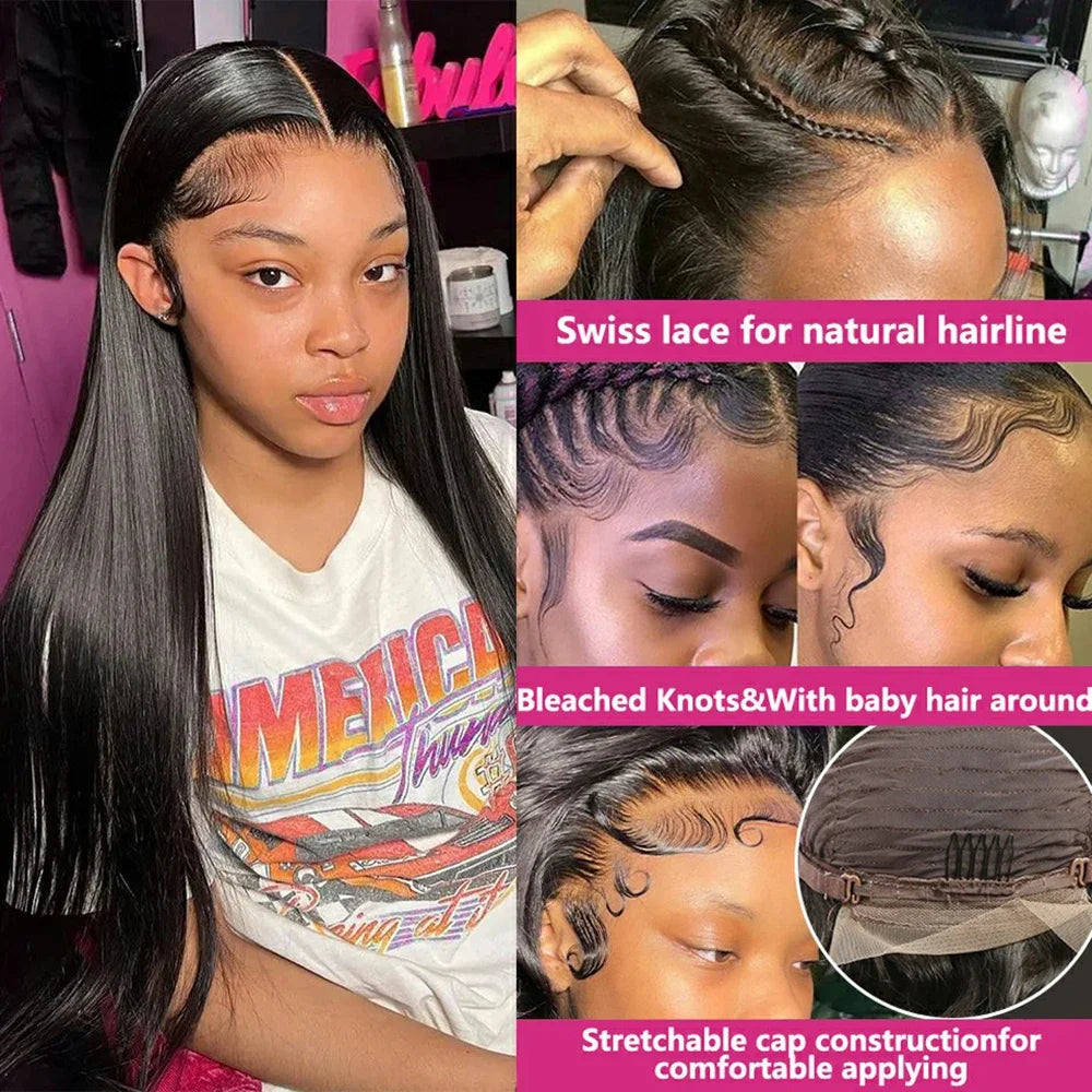 Bone Straight Human Hair Wigs For Women 180% Density 4X4 HD Transparent Lace Closure Wig Pre Plucked 13x4 13x6 Lace Front Wig