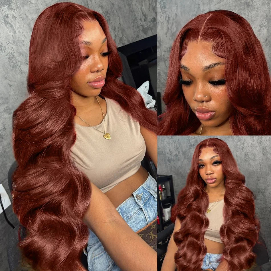 220 Density Reddish Brown 13x6 HD Lace Front Wigs Human Hair 13x4 Body Wave Colored Lace Frontal Wig 13x6 Chocolate Borwn Wig