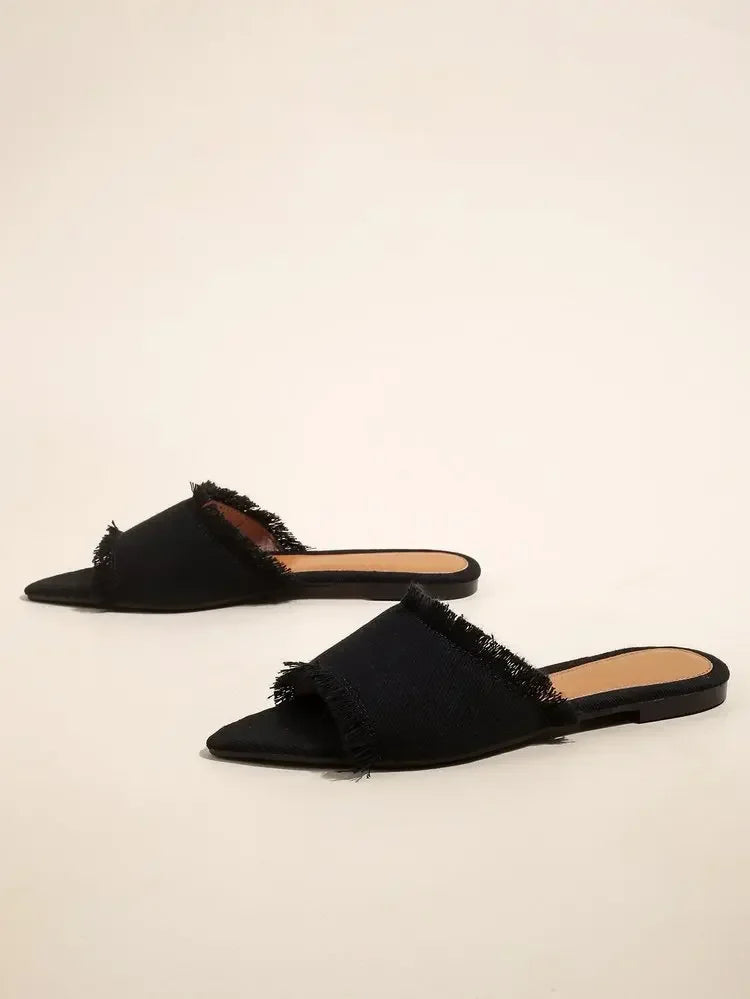 Women's Flat Stylish Beach Slippers, Denim Style, Summer Women's Pointed Cool Sandals Shoes for Women Zapatos Mujer