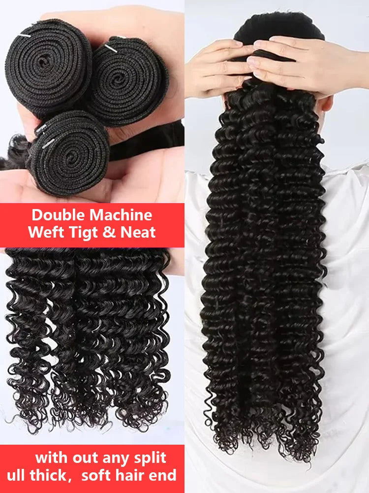 14A Deep Wave Human Hair Bundles Burmese Curly Hair Weaving 30 32 Inch Natural Human Hair Remy Loose Deep Wave Hair Bundles