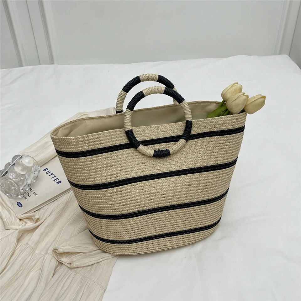 Handmade Woven Straw Beach Bag – Women’s Summer Shoulder Tote Handbag
