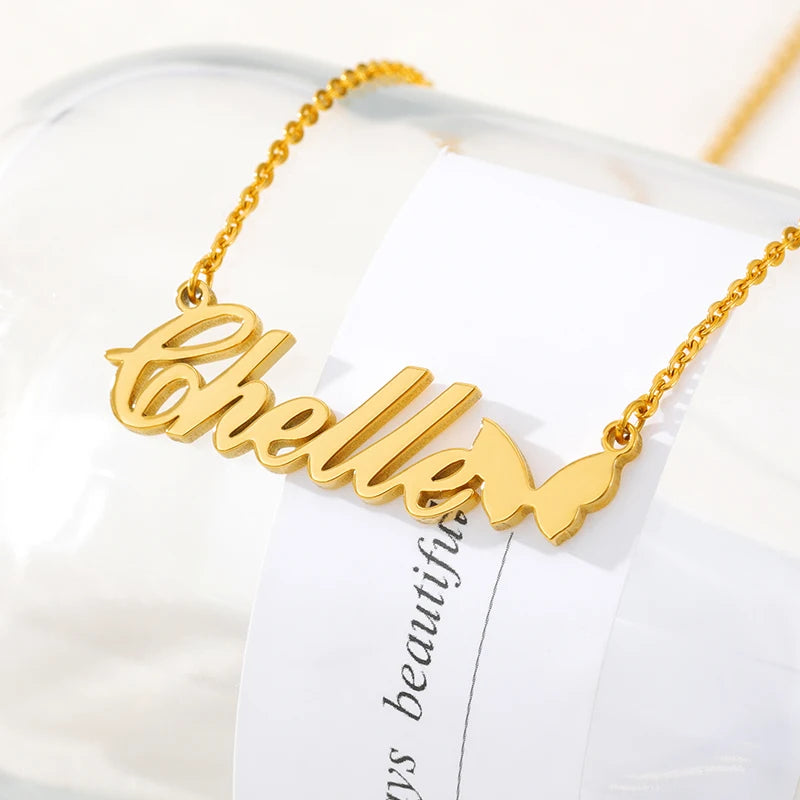 Personalized Butterfly Name Necklace Women Girl Custom Stainless Steel Nameplate Choker Necklaces Handmade Jewelry