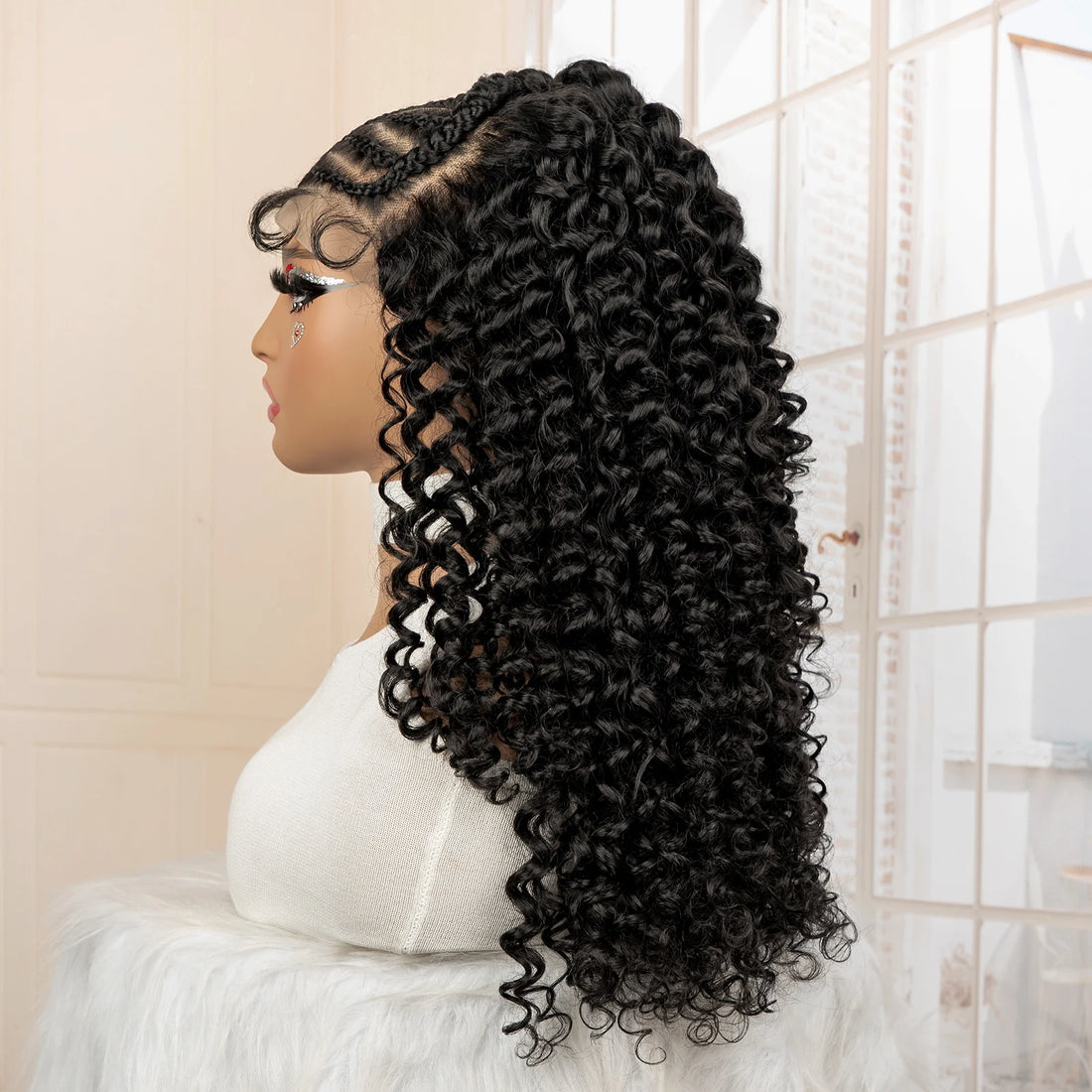 22" Synthetic Curly Wavy Wig with Braids – UTIMATE 13x4 Lace Front Wig for Women, Natural Crimps Daily Hair Replacement Wig