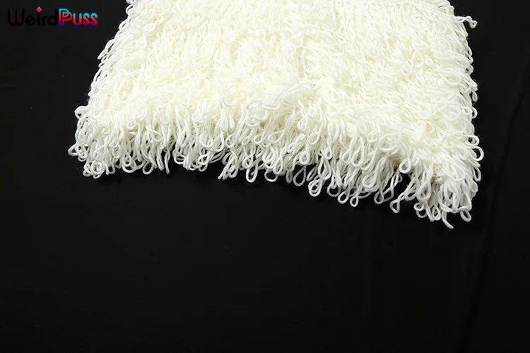Weird Puss Crochet Dress Women Sexy Chic Y2K Summer Trend Tassel Hem Sleeveless Stretch Fashion Beach Vacation Clubwear Bodycon
