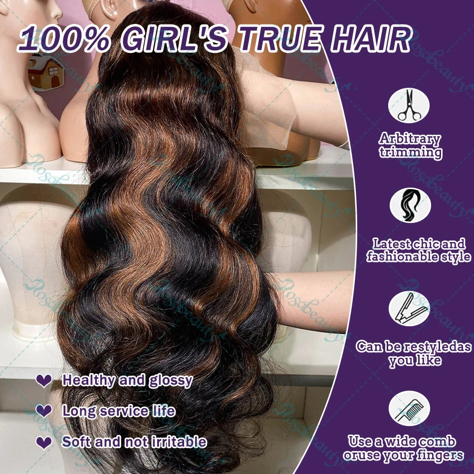 1B/30 Body Wave Highlight Wig Human Hair 13x6 Hd Lace Front Wig 28 32inch Black Brown 180 Density Curly 13x4 Lace Frontal Wigs
