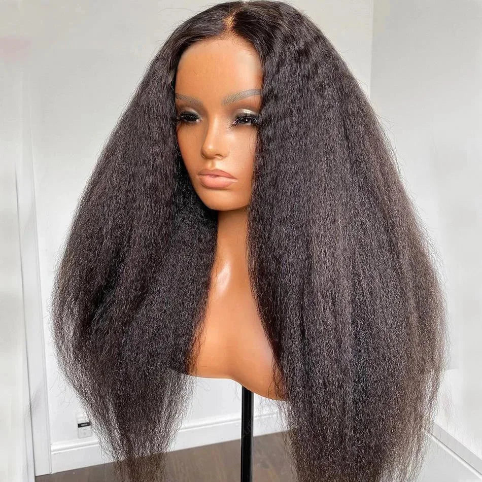 Transparent Yaki Kinky Straight Lace Front Human Hair Wigs For Women Curly 4X4 Closure Wig Pre Plucked Wig