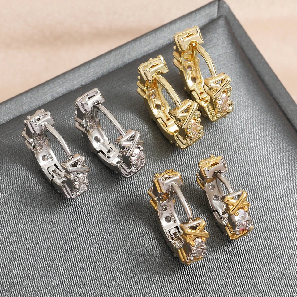 Yupsk Vintage X-shaped Zircon Circle Hoop Earrings Exquisite 18K Gold Color Shiny CZ Wedding Party Jewelry Accessories
