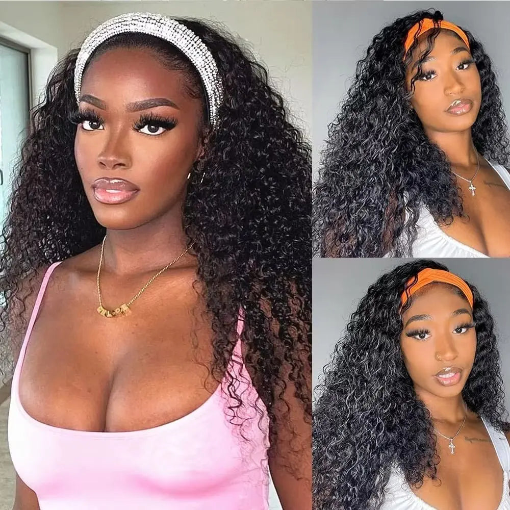 Brazilian Kinky Curly Headband Wig – Short Bob Human Hair, 180% Density Glueless Wear & Go Wig for Women