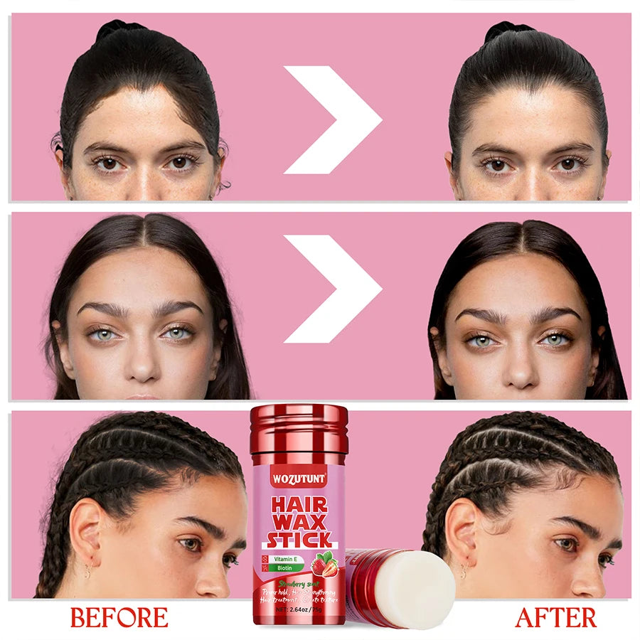 Strawberry Hair Wax Stick – Vitamin E Styling Pomade for Frizz Control & Texture