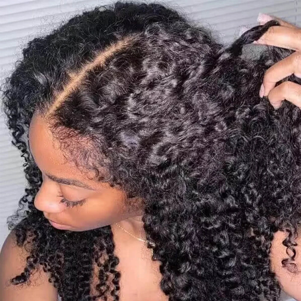 Short Bob Kinky Curly Human Hair Wig – 4C Edges Lace Front & 4x4 Closure, Transparent Lace Natural Hairline (100% Remy)