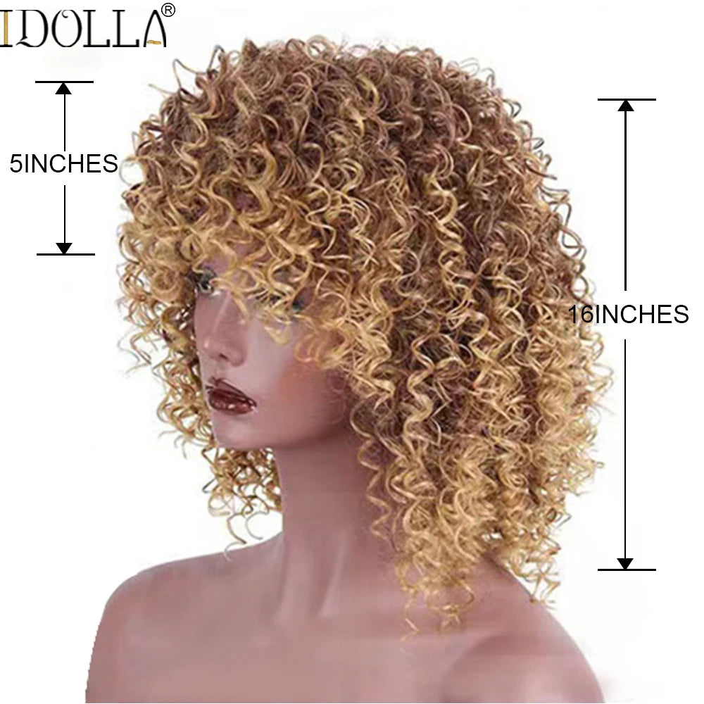 Kinky Curly Wig with Bangs – Short Afro Synthetic Blonde Wig, Glueless High-Temperature Fiber for Daily & Cosplay