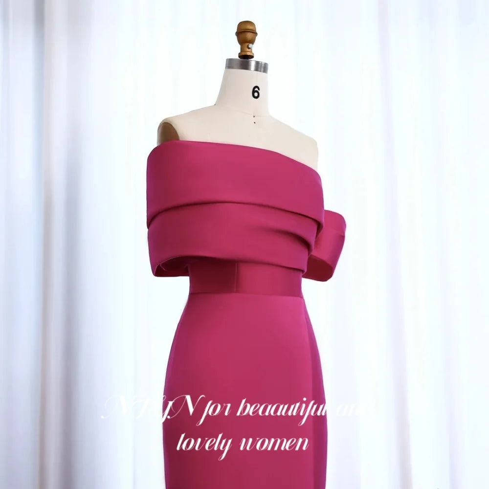 NFYN Fuchsia Elegant Prom Dress Strapless Off the Shoulder Prom Gown Satin Side Split Mermaid Evening Dress for Woman Customized