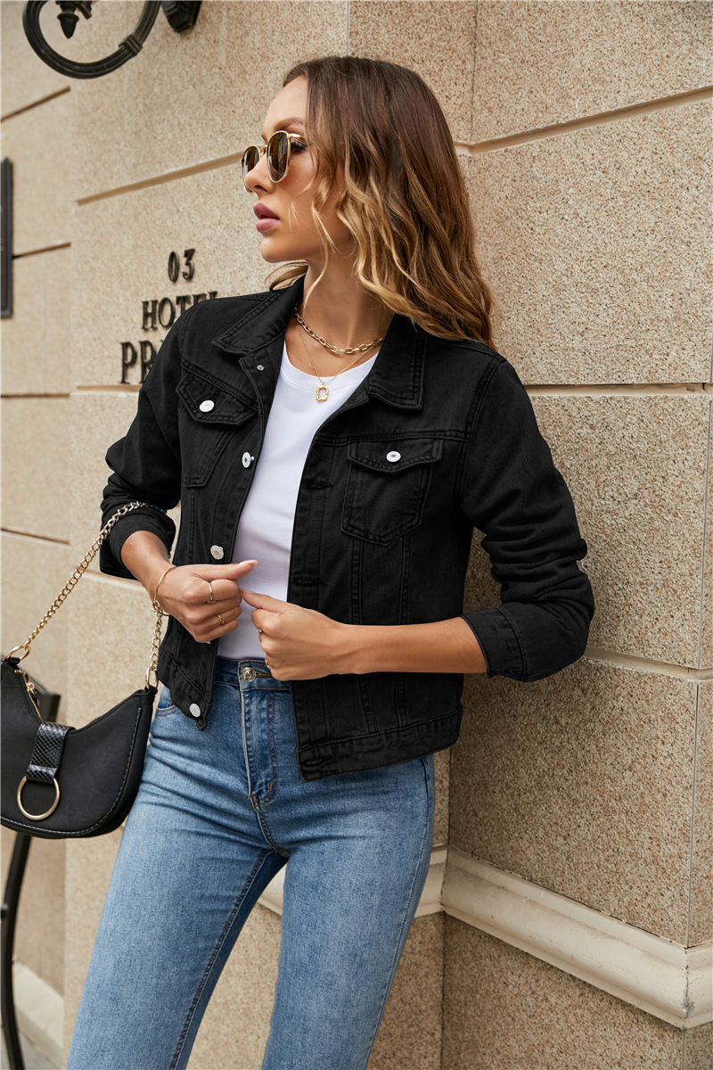Women's Denim Jackets Fashion Female Casual Long Sleeve Lapel Solid