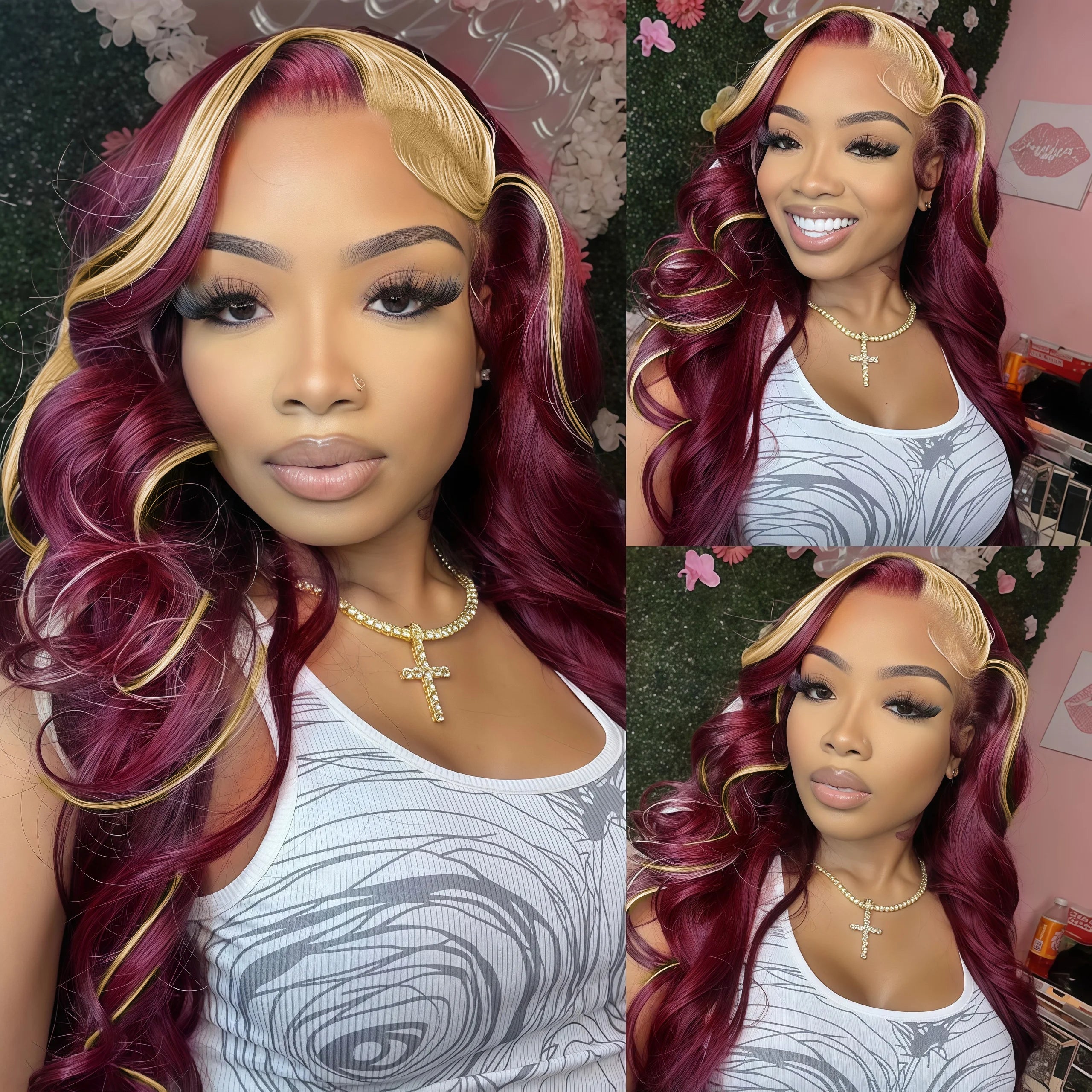 Burgundy 613 Colored Wig 200 Density 13x4 HD Lace Frontal Glueless Highlight Body Wave Human Hair Wigs