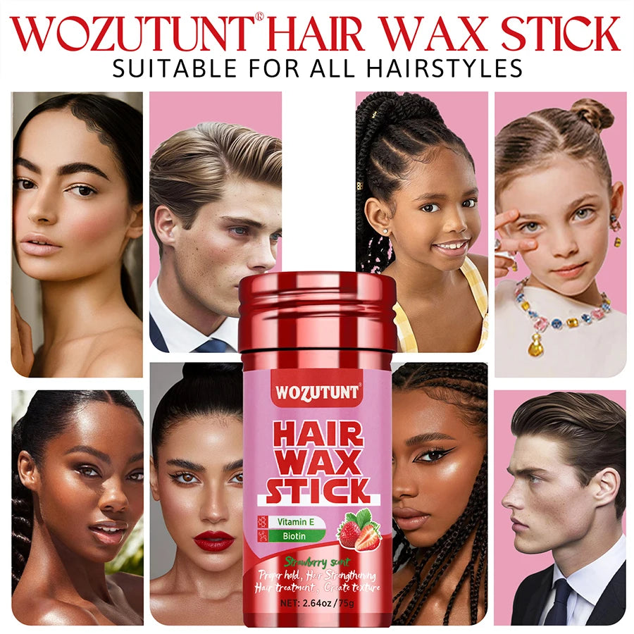 Strawberry Hair Wax Stick – Vitamin E Styling Pomade for Frizz Control & Texture