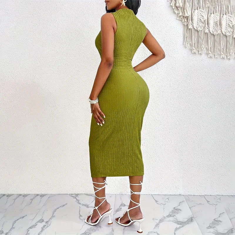 2024 New Black Style Women's Hollow Elastic Waist Frill Stretch Sleeveless Sheath Dress Women's Clothing Skirts Women's