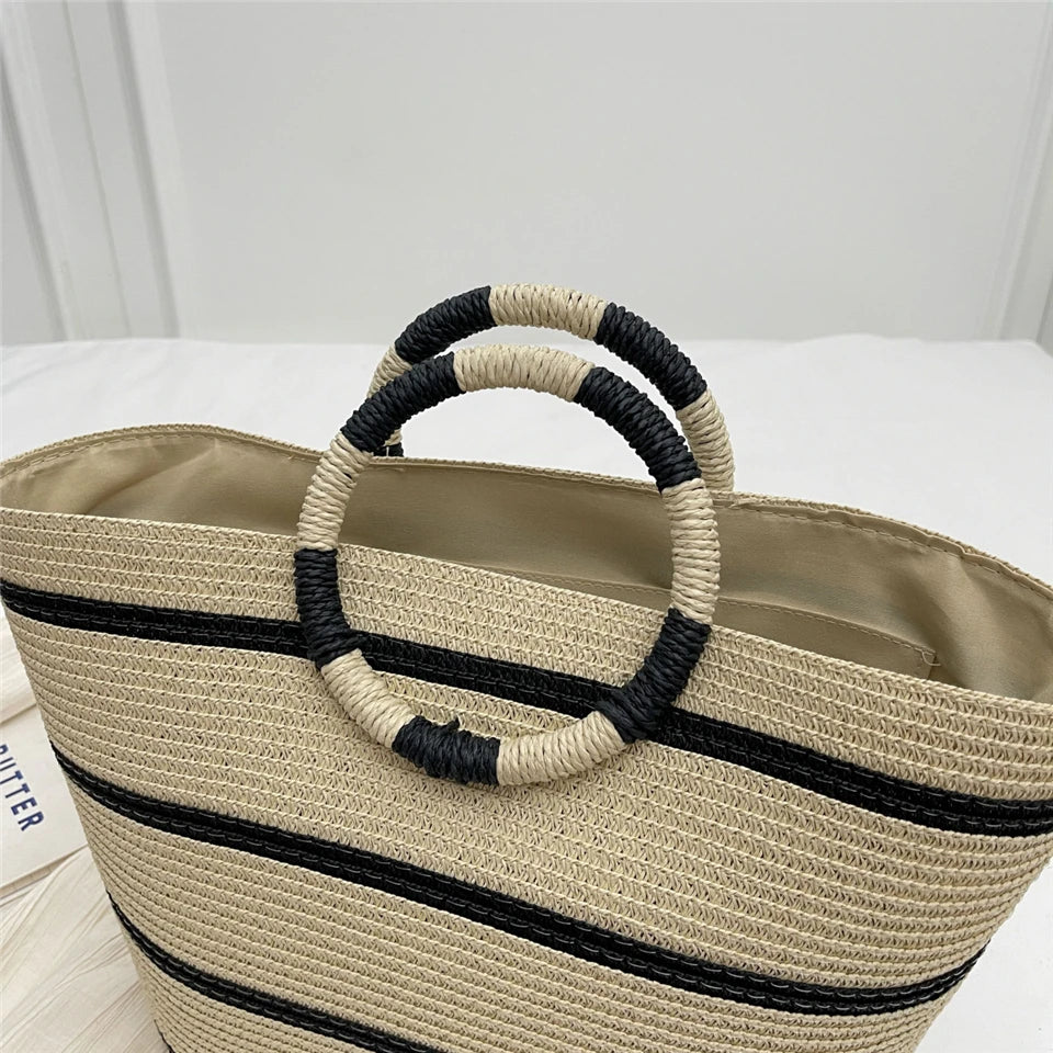 Handmade Woven Straw Beach Bag – Women’s Summer Shoulder Tote Handbag
