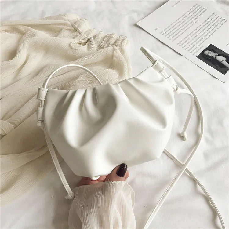 Women’s Pleated Cloud Shoulder Bag – Mini Solid Color Crossbody Handbag with Zipper