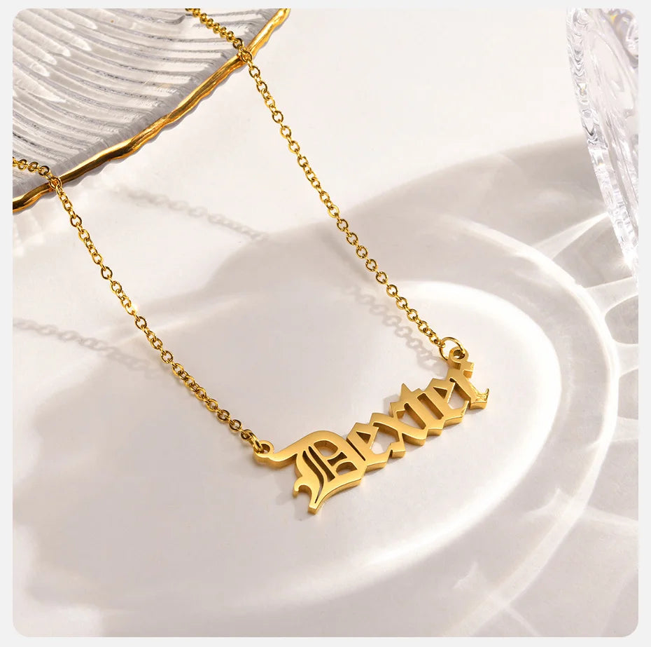Vnox Custom Name Necklaces for Girls Boys, Stainless Steel Personalized Baby Nameplate Chokers Collar Gift Jewelry