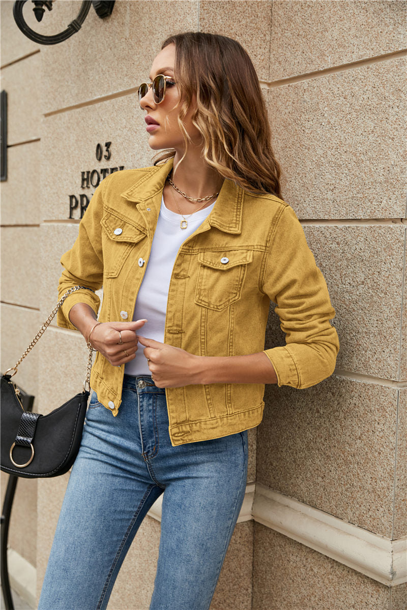 Women's Denim Jackets Fashion Female Casual Long Sleeve Lapel Solid