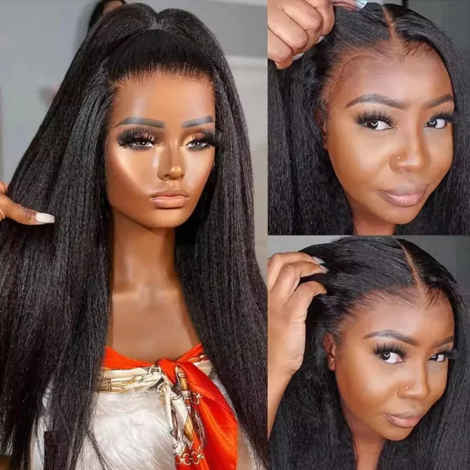 30inch Best Kinky Straight Lace Front Wig HumanHair 13x6 Transparent Lace Frontal Yaki Straight Brazilian Glueless Wig For Women