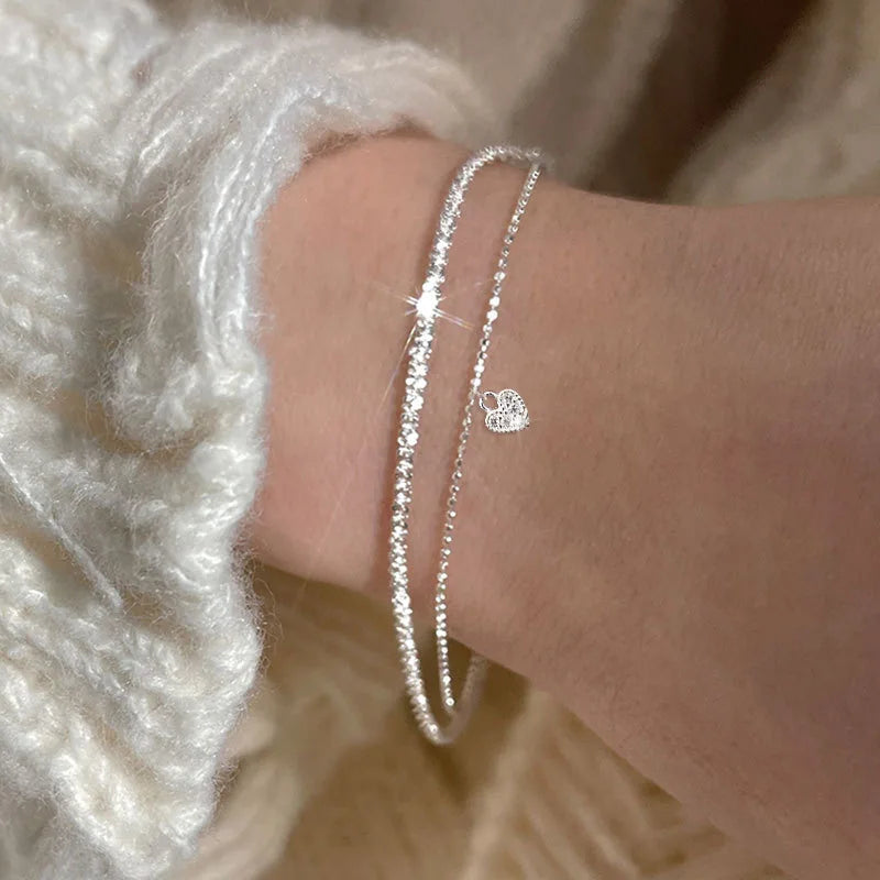 Y2K Zircon Ins Bracelets for Women Korean Fashion Sweet Girls Sparkling Hollow Heart Delicate Chain Bracelet Party Jewelry