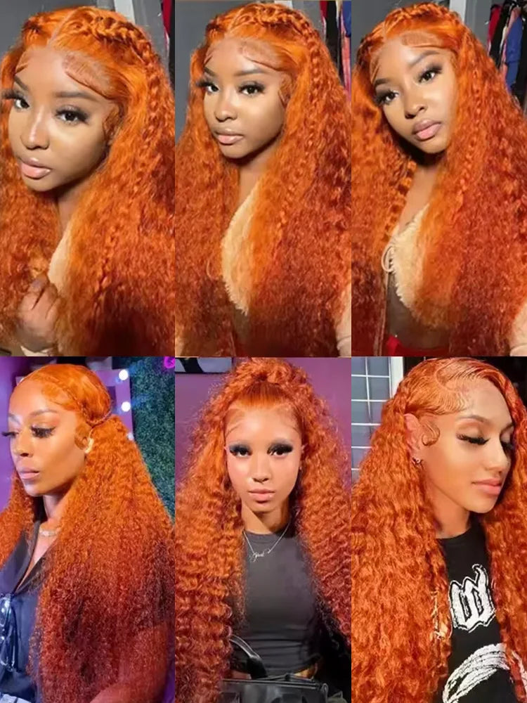 200 Density Orange Ginger 13x6  Lace Frontal Wig Curly Human Hair Wigs 30 40 Inch Deep Wave 13x4 HD Lace Front Human Hair Wig