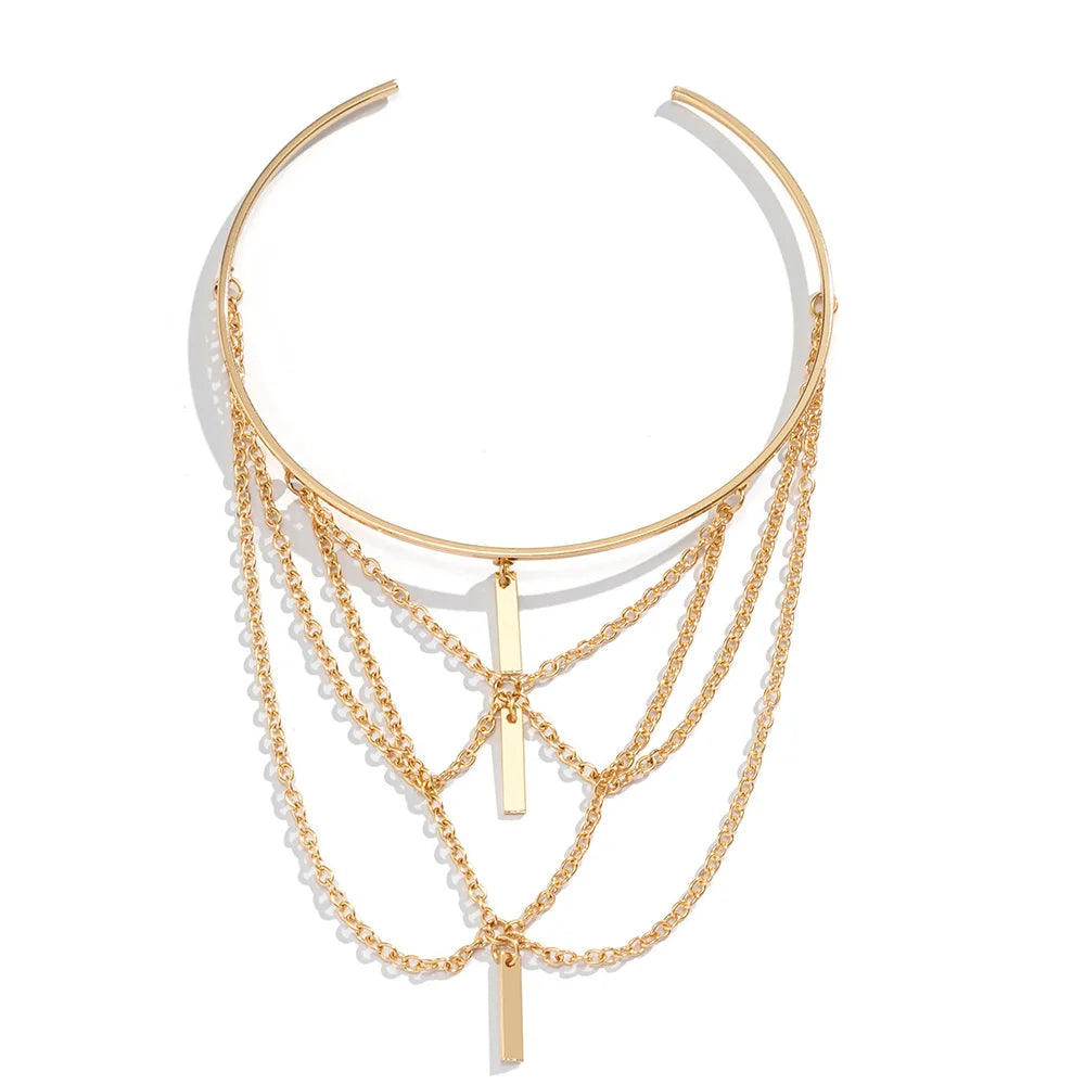 Gold Color Open Upper Arm Bracelet For Women New Fashion Rectangle Stick Charm Tassel Arm Bangle Party Jewelry Accessories