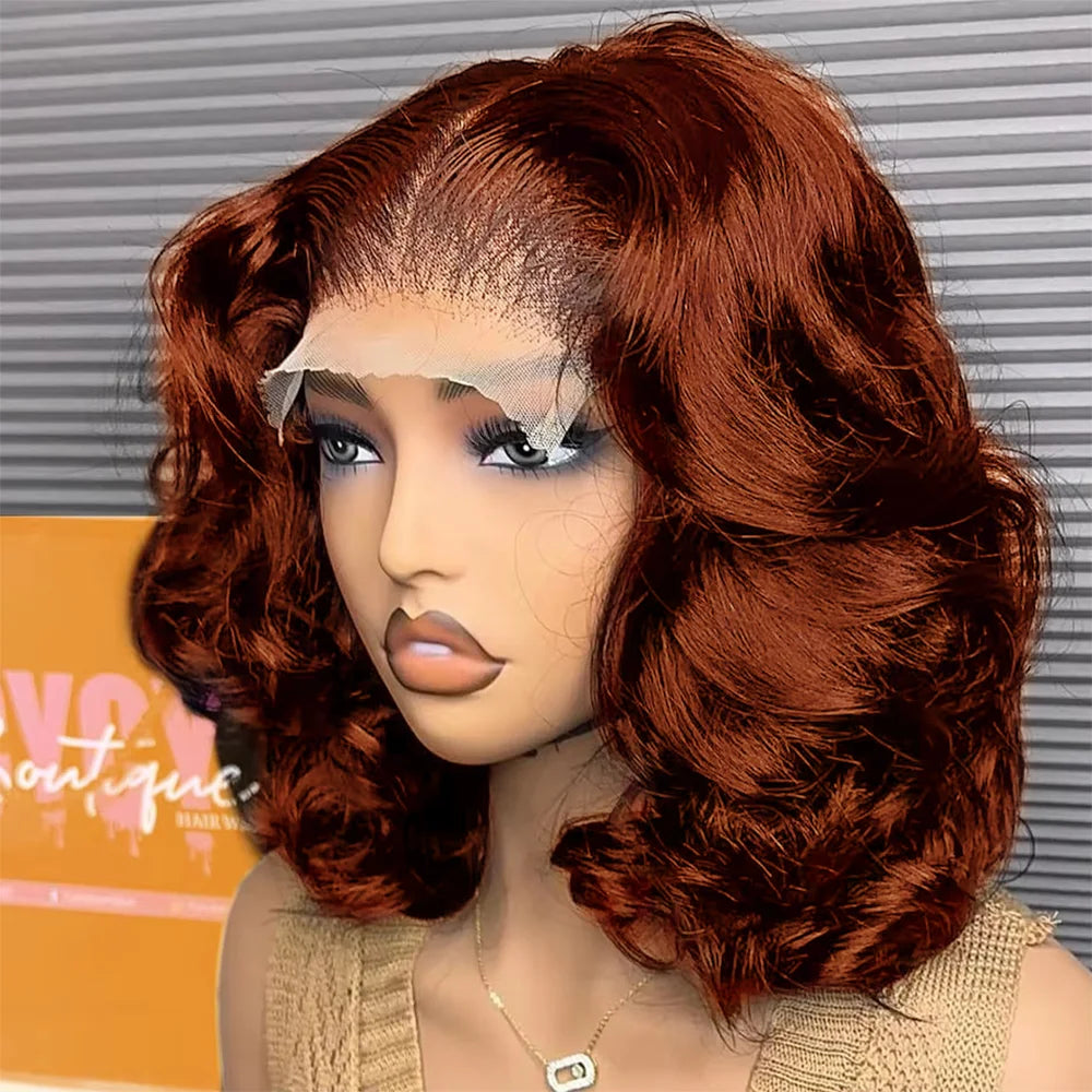 Body Wave Short Bob Wig 13x4 Transparent Lace Frontal Wig Brazilian Human Hair Wigs 180% Density Virgin Remy Hair