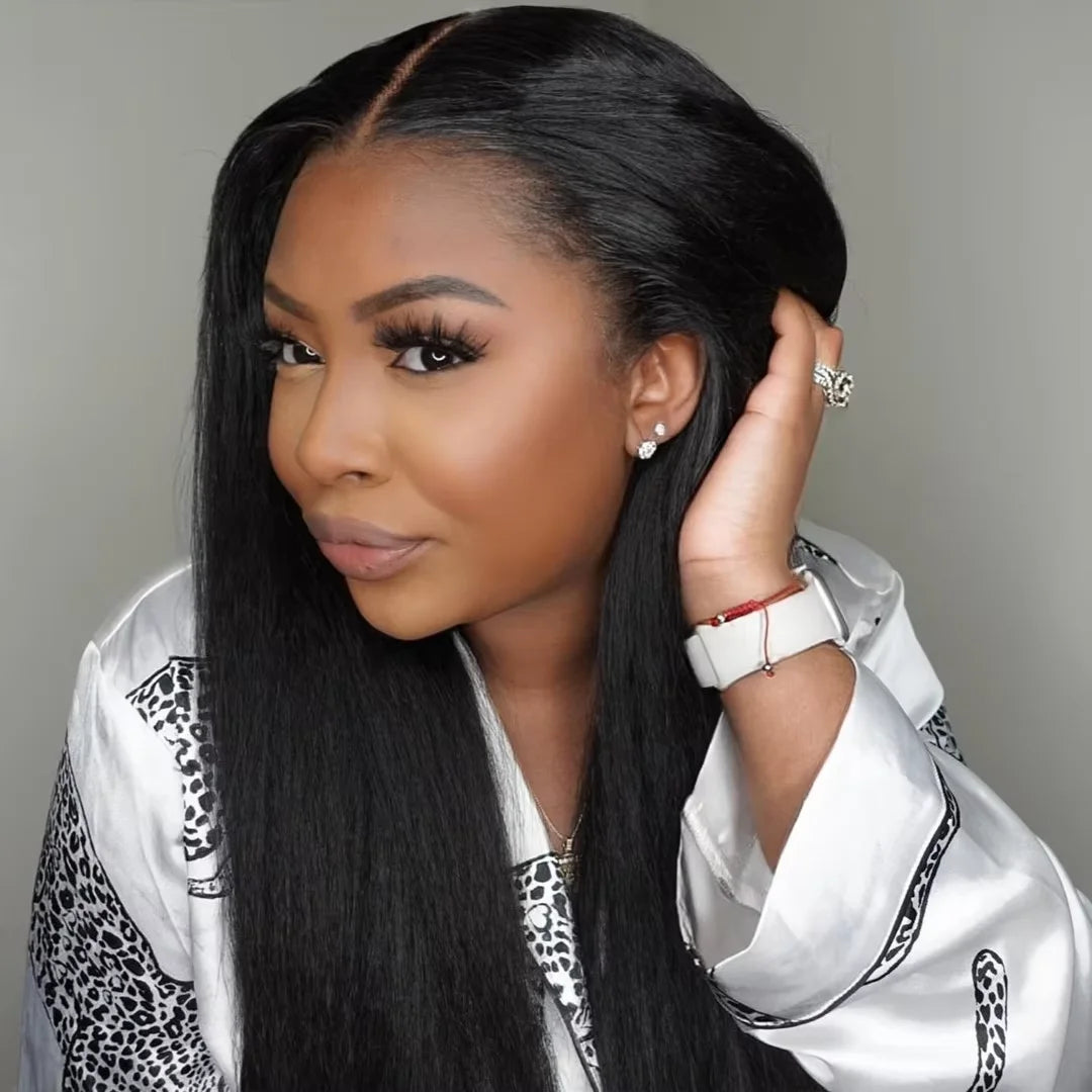 Kinky Straight Human Hair Wigs For Women 180 Density 13x4 Hd Lace Frontal Wigs Yaki Straight Glueless Lace Front Human Hair Wigs