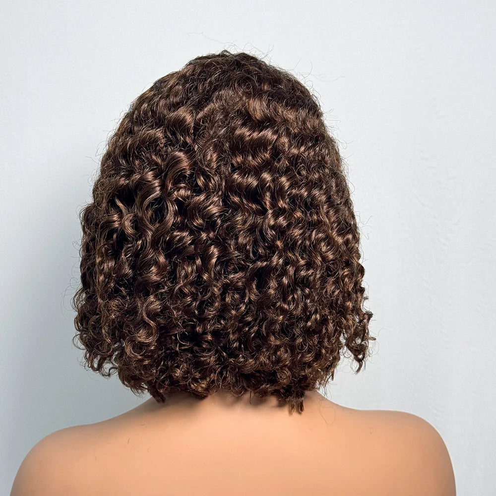 250% Density Double Drawn 12A 10 Inches Bob Pixie Cut Water Wave Curly Human Hair Wig 13x4 Transparent Lace Front Human Hair Wig