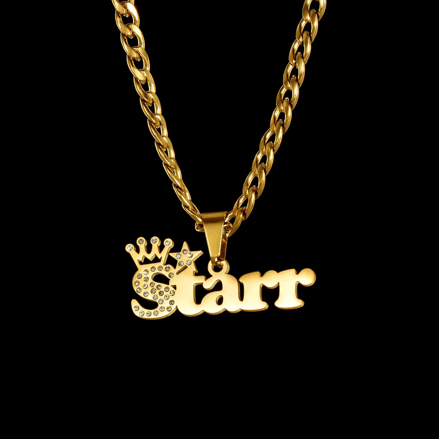 Atoztide Personalised Zircon Crown Star Custom Name Necklace Stainless Steel for Women Thick Cuban Chain Pendant Jewelry Gift