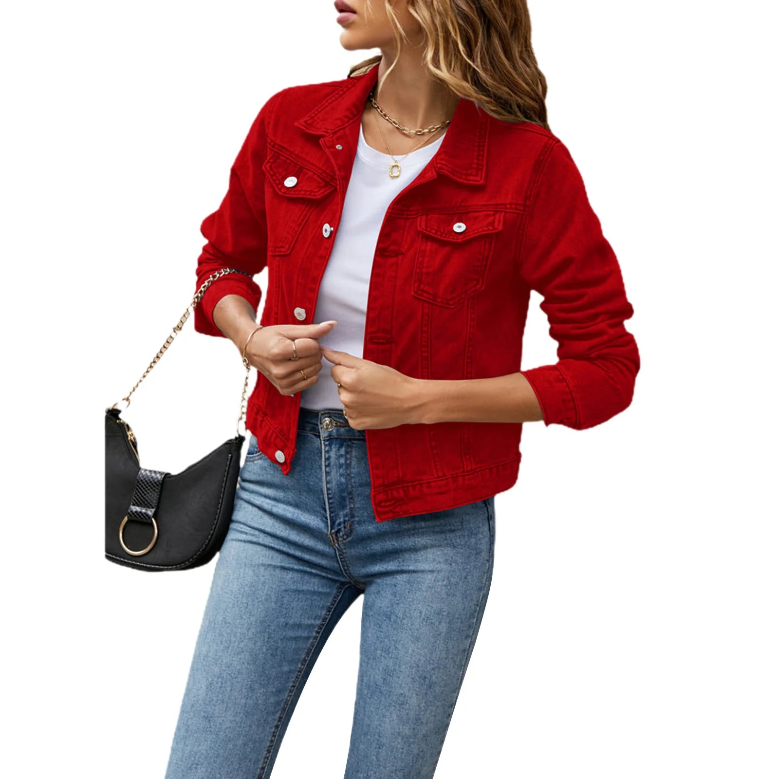 Women's Denim Jackets Fashion Female Casual Long Sleeve Lapel Solid
