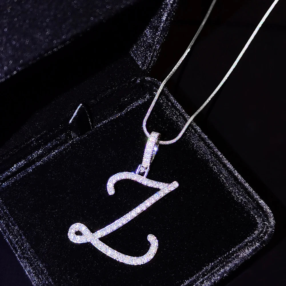 Flatfoosie New A-Z Cursive Initial Letter Name Pendant Necklace For Women Simple Rope Chain Letter Necklace Fashion Jewelry