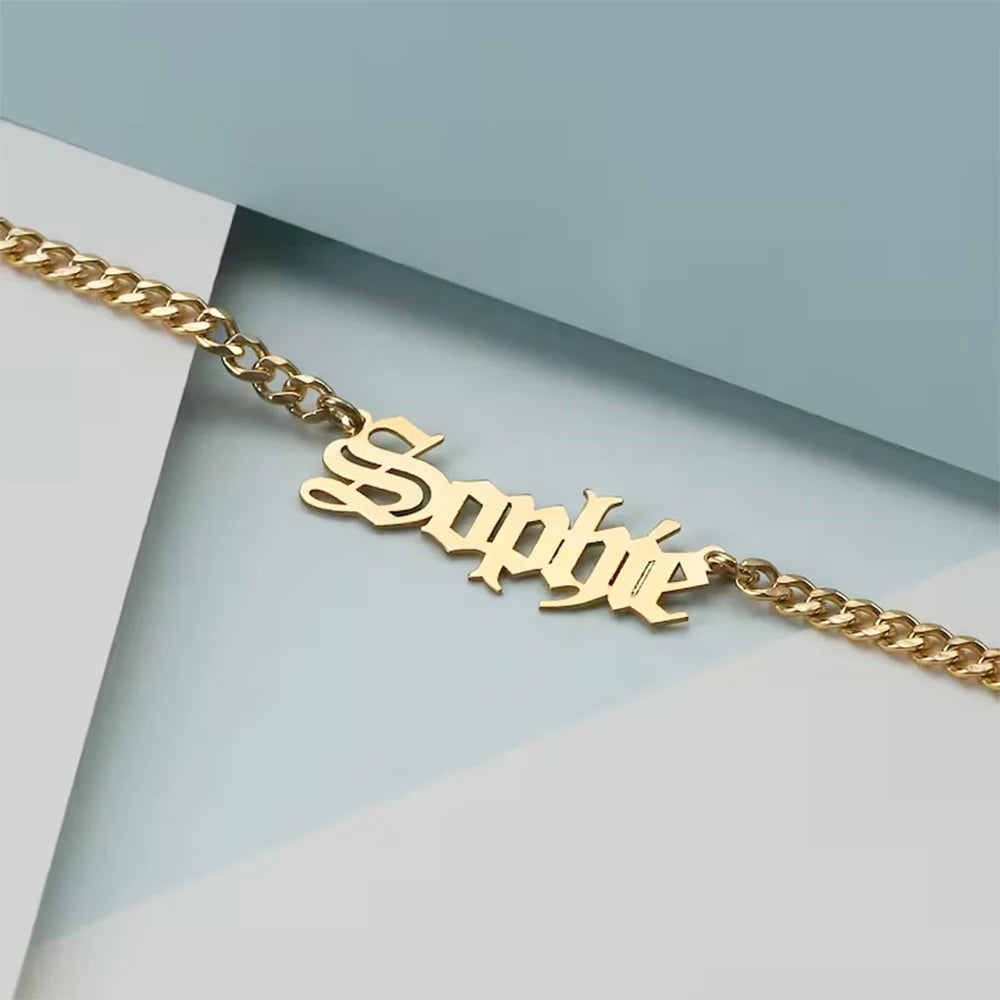 Personalized Name Anklet Stainless Steel Cuban Chain