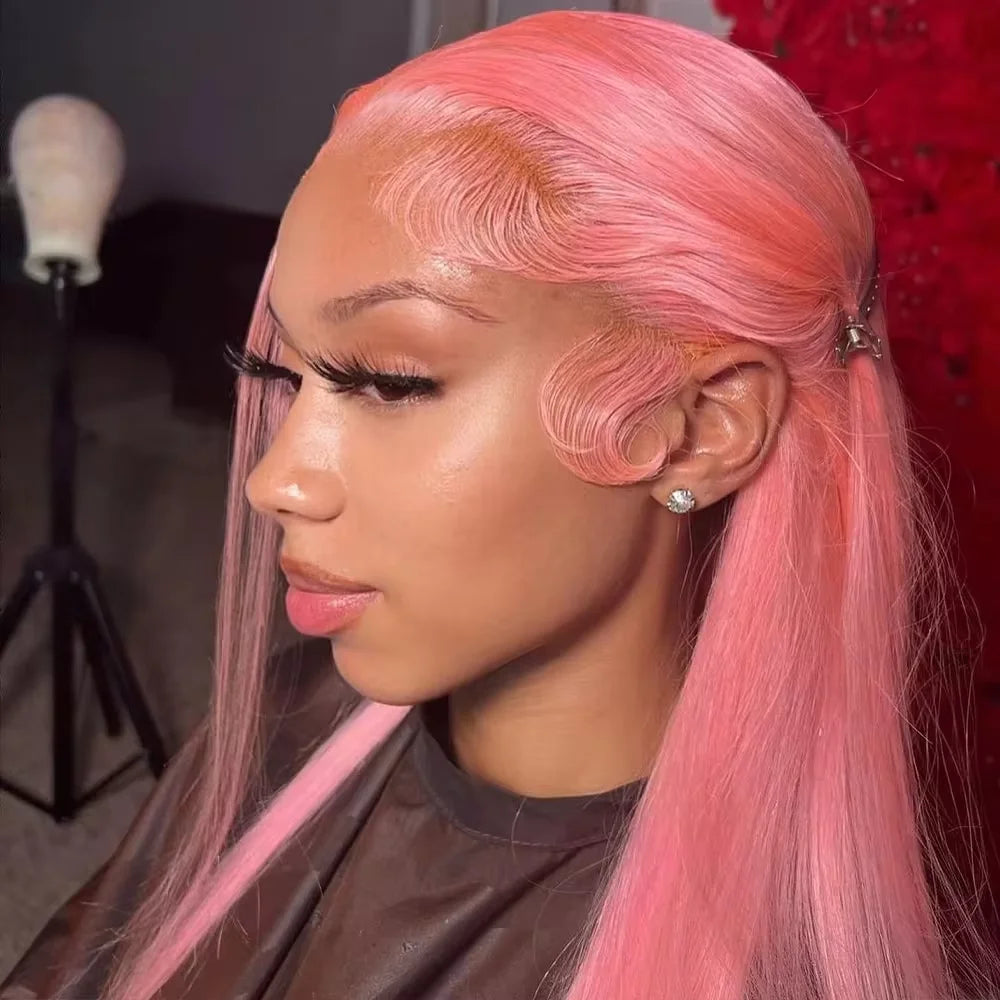 Pink Straight Wig 13x4 Transparent HD Lace Front Human Hair Wigs For Women 100% Brazilian Bleach #613 Colored Lace Frontal Wigs