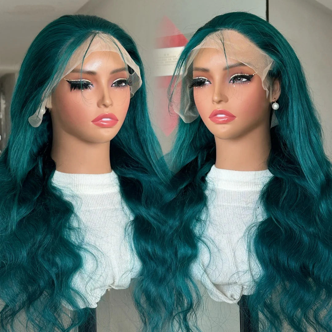 Transparent 13x4 Lace Frontal Body Wave Human Hair Wigs Colored Cyan Green 13x6 Lace Front Wig Brazilian Pre Plucked for Women