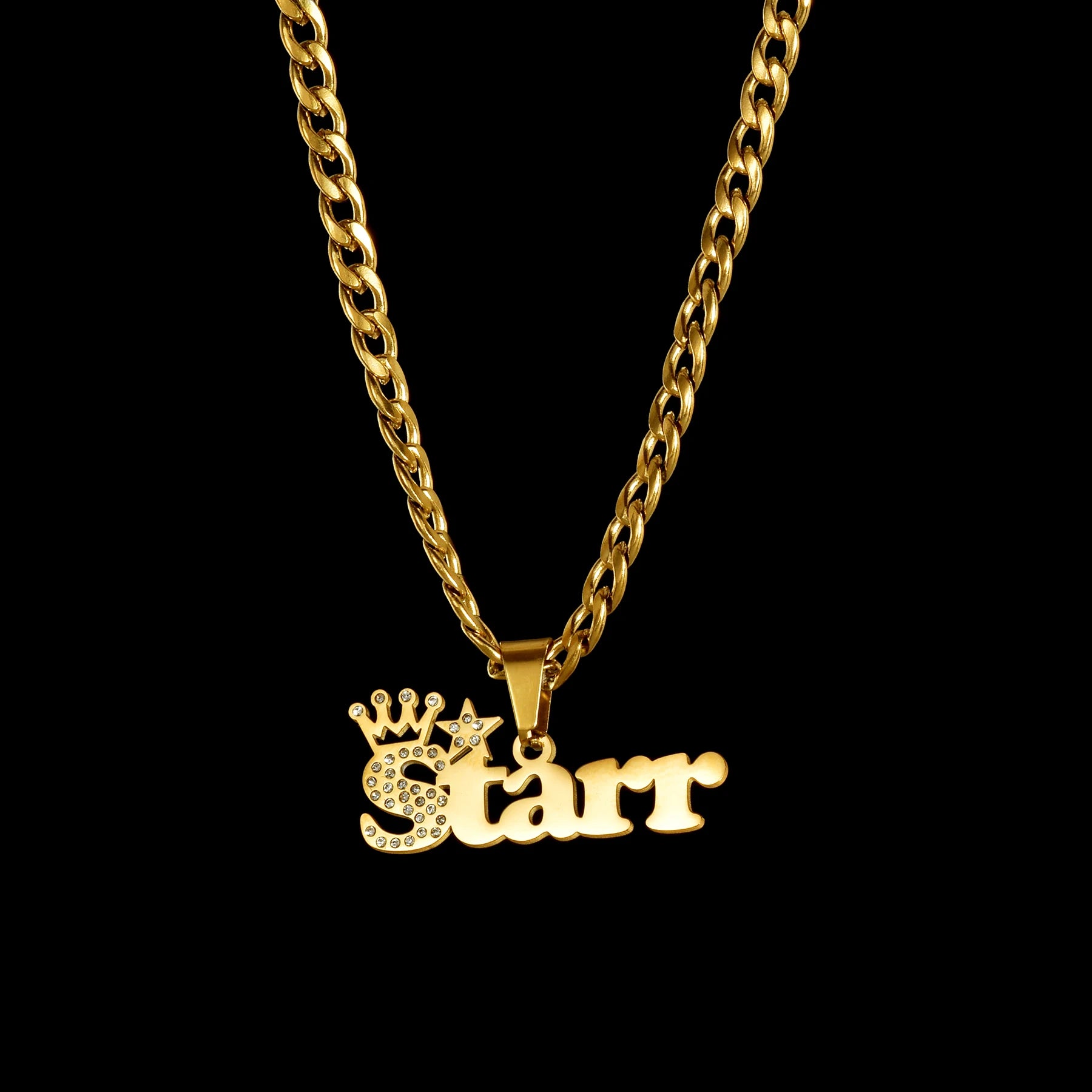Atoztide Personalised Zircon Crown Star Custom Name Necklace Stainless Steel for Women Thick Cuban Chain Pendant Jewelry Gift