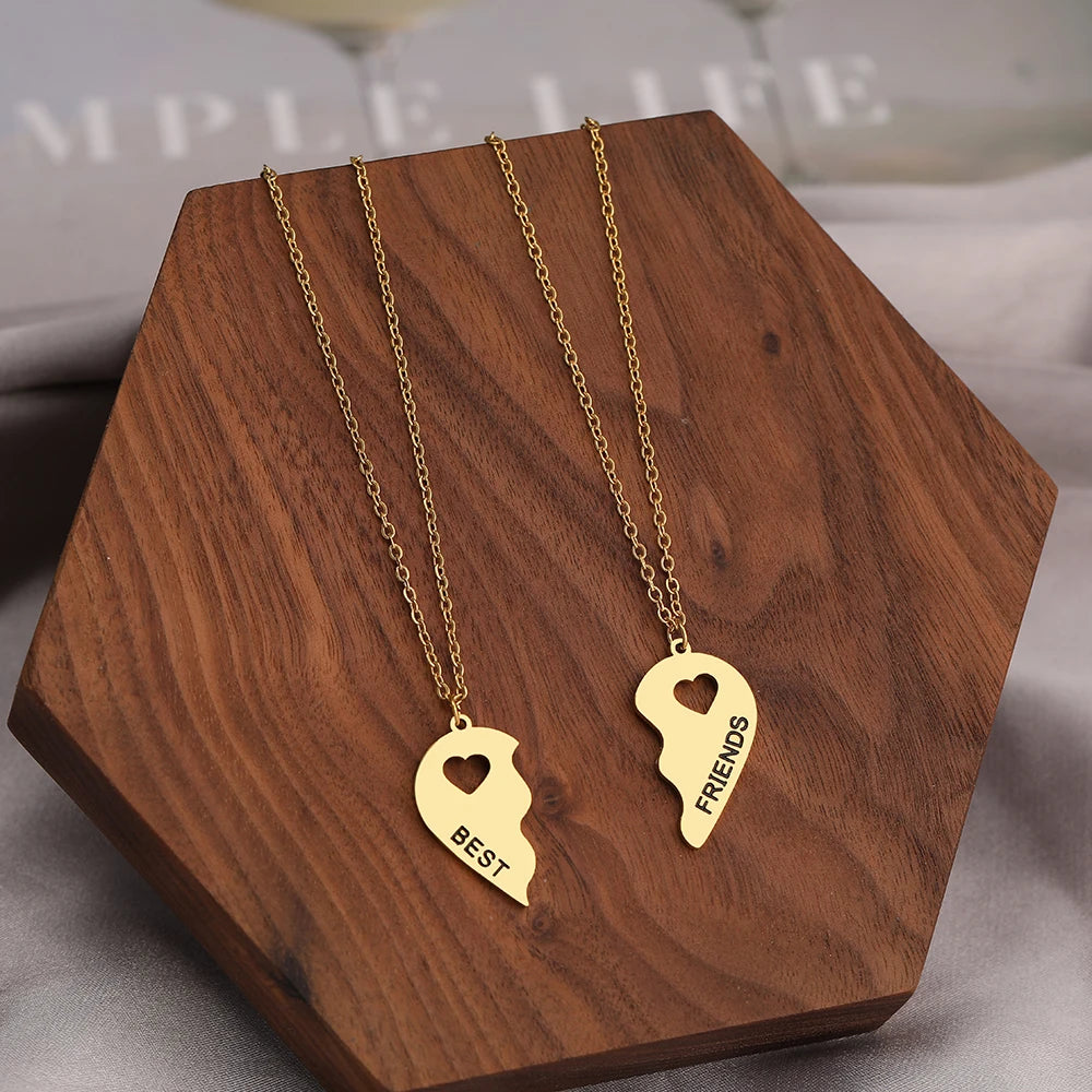 Stainless Steel Necklaces Romantic Heart Best Friends Good Friend Friendship Pendants 2 Pcs/ Set Necklace For Women Jewelry