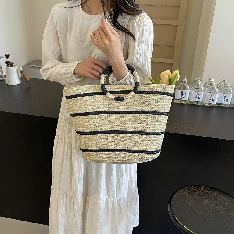 Handmade Woven Straw Beach Bag – Women’s Summer Shoulder Tote Handbag