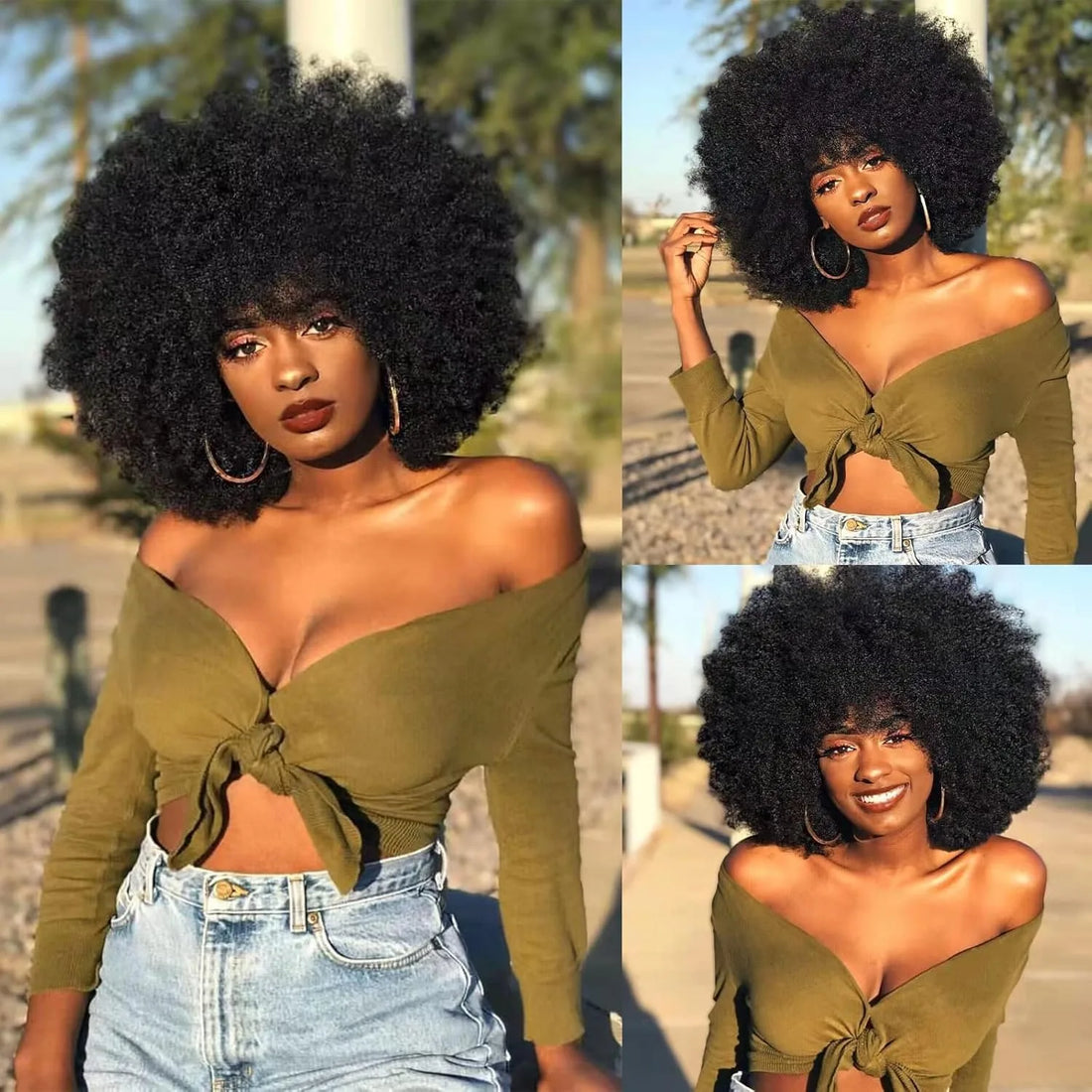 Brazilian Afro Kinky Curly Bob Wigs 200% Density Remy Human Hair Wigs Nature Black Color Wigs With Bang Glueless For Black Women