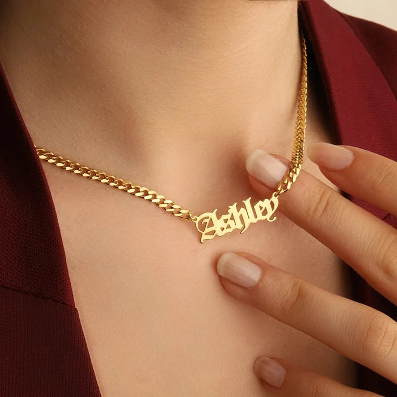 Stainless Steel Cuban Chain Customized Name Necklaces For Women Men Fashion Jewelry  Personalized Nameplate Pendant Necklace