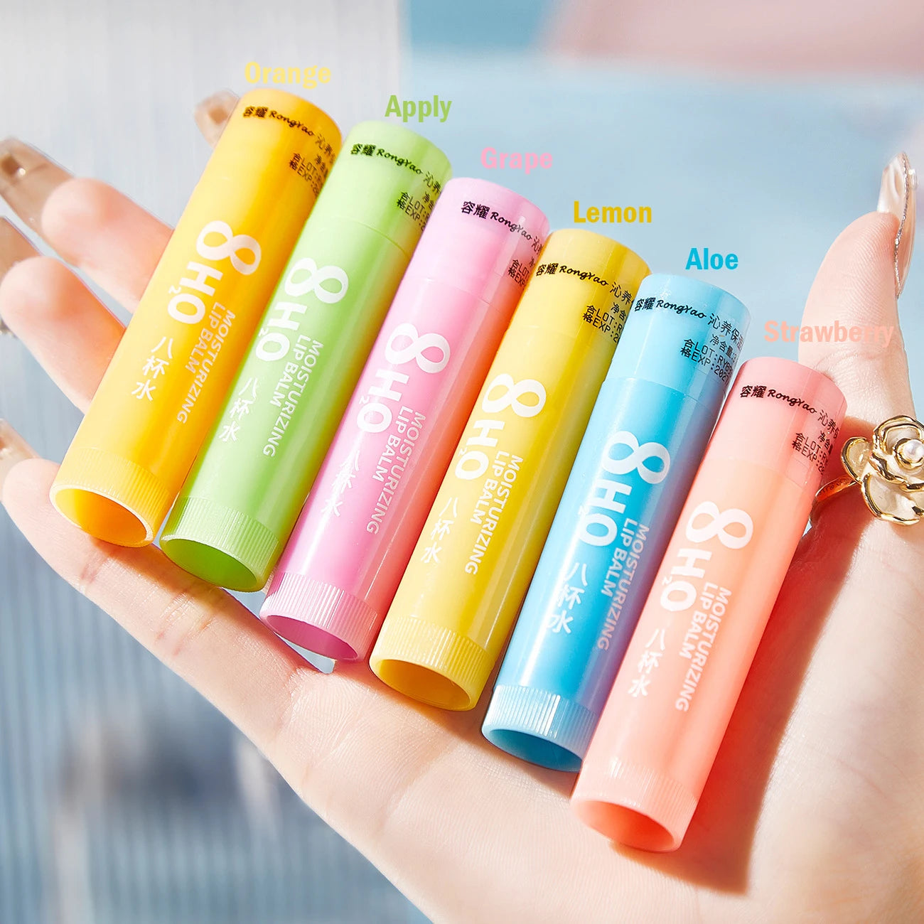 6pcs/Set Fruits Lipstick Sets Moisturizing Lip Balm Kit Orange Grape Aloe Strawberry Brightening Hydrating Lips Skin Care
