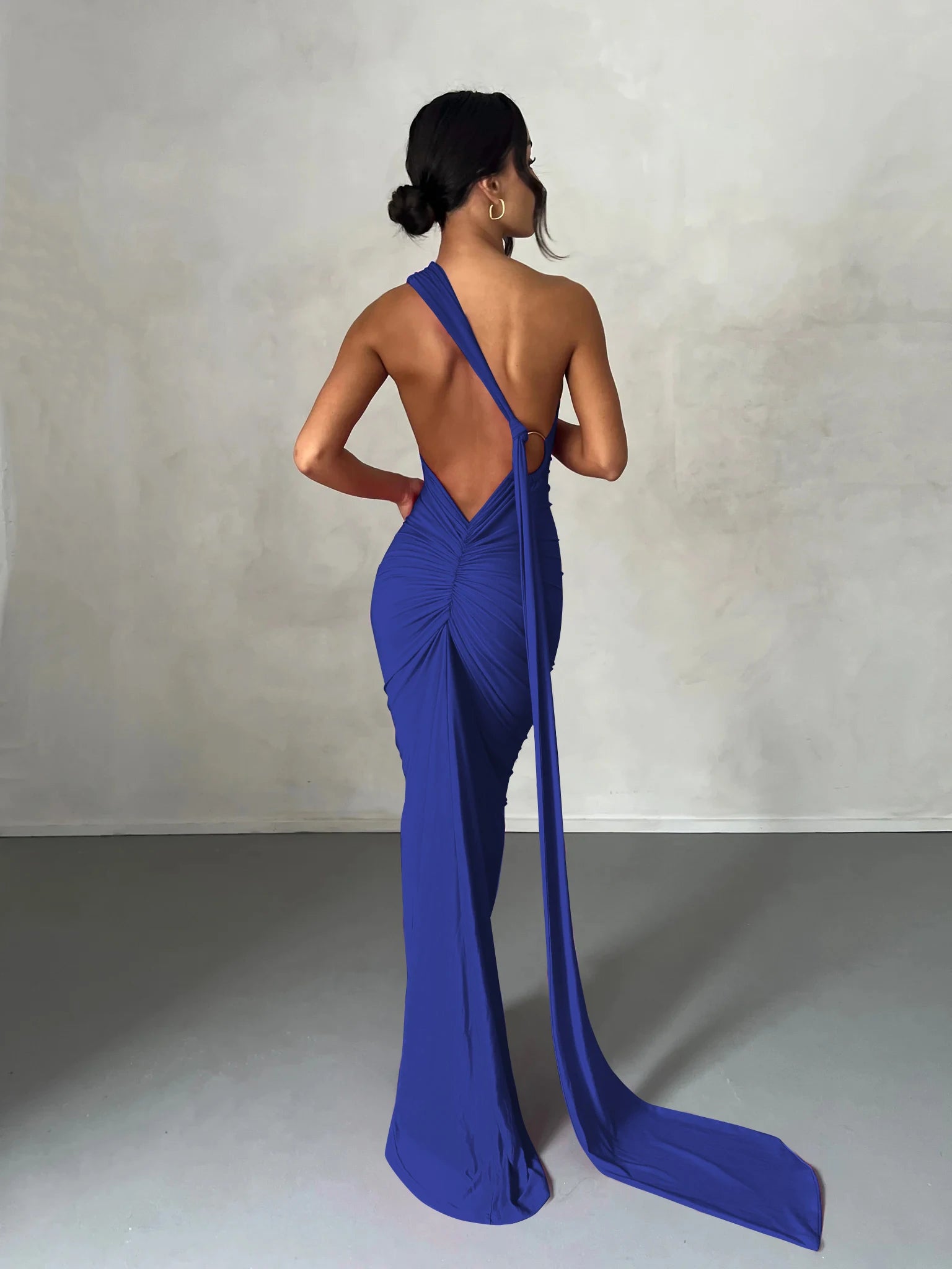 Dulzura Neon Y2K Clothes One Shoulder Sleeveless Backless Ruched Bodycon Maxi Dresses For Women Club Birthday Party Evening Prom
